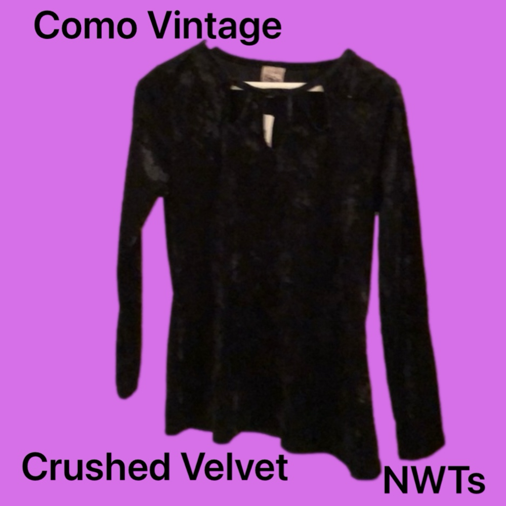 NWT Black Crushed Velvet Top w’ peep hole neckline - Picture 1 of 5